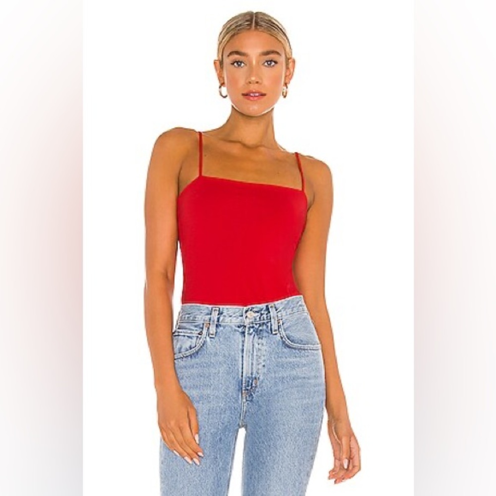 Susana Monaco Red Square Neck Slim Bodysuit